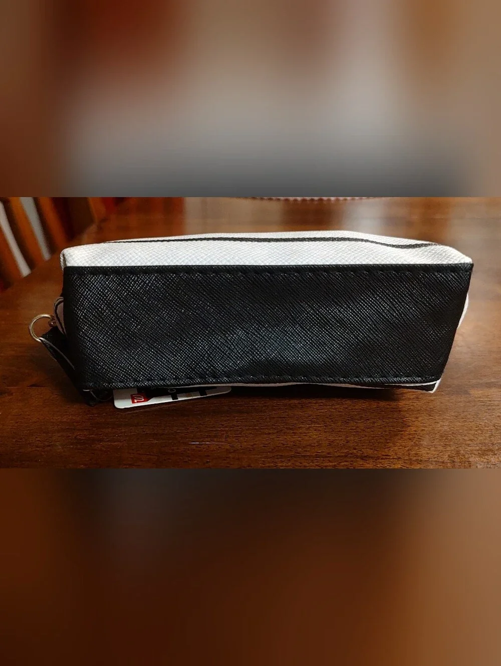 Striped White and Black Cosmetic Pouch